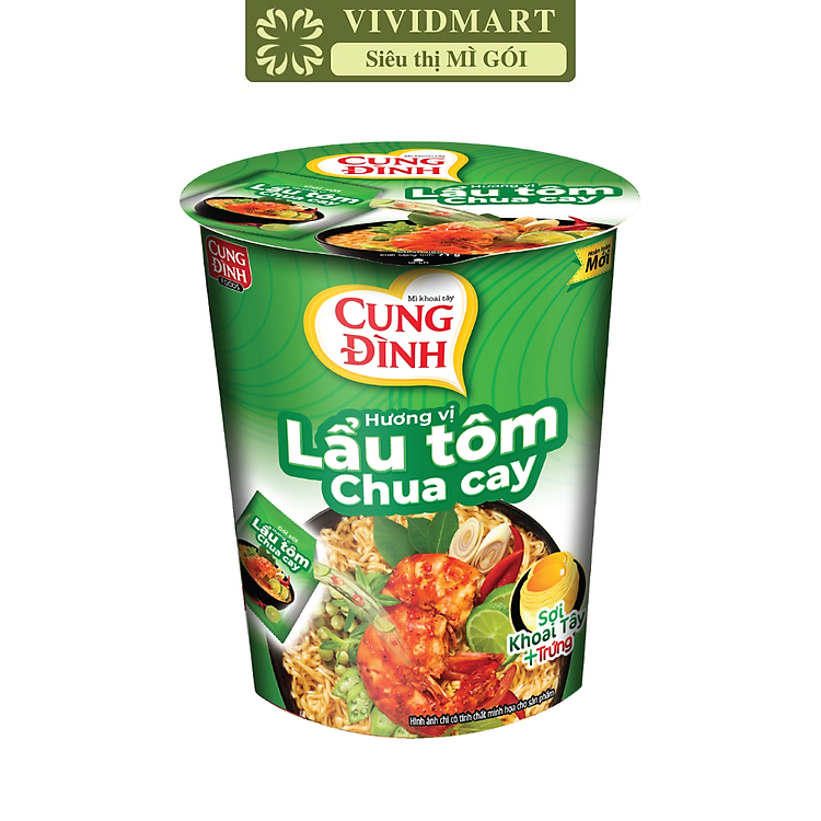 AFOTECH - Mì ly Cung Đình Lẩu tôm chua cay, Mì ly Tôm chua cay Cung Đình, Mì Tôm chua cay Cung Đình (71g/ly)