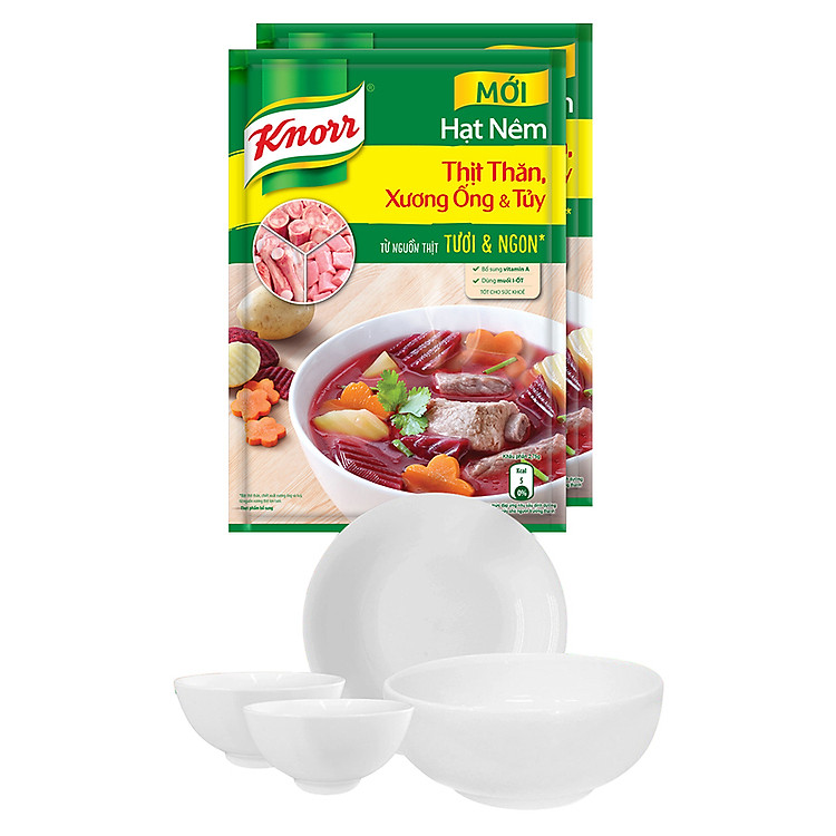 Combo 02 Hạt Nêm Knorr Từ Thịt Thăn, Xương Ống Và Tủy Bổ Sung Vitamin A (900g) + Bộ Tô Chén Đĩa Sứ