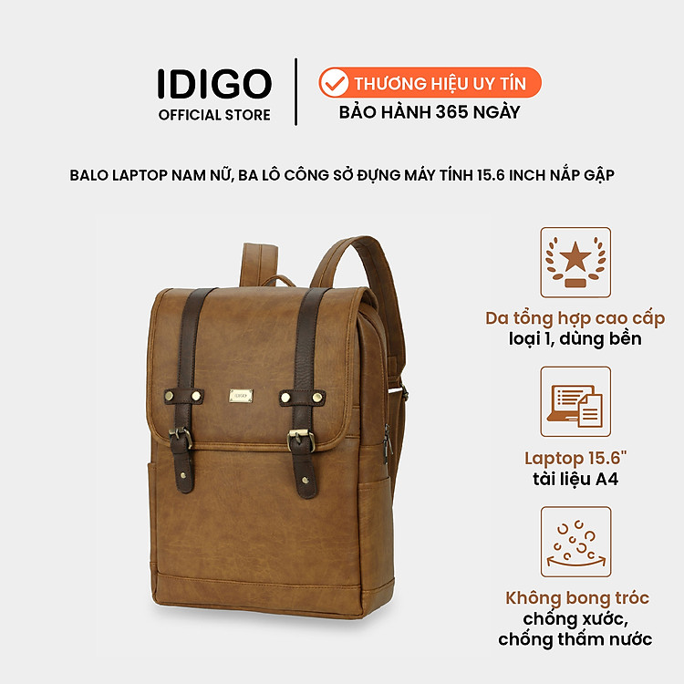 Balo laptop du lịch 15.6”, ba lô công sở đựng máy tính 15.6inch ngăn trước nắp gập IDIGO UBP2 - 6016