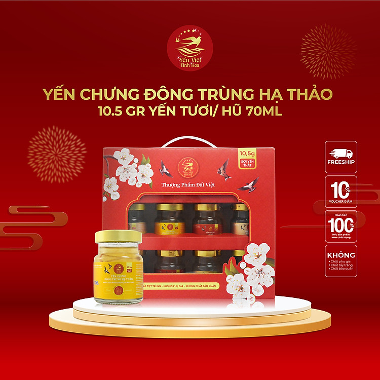 Yến Chưng Đông Trùng Hạ Thảo Cao cấp 10,5 gram Yến Việt Tinh Hoa - Cải thiện hệ miễn dịch - Tăng sức đề kháng - Hàng chính hãng