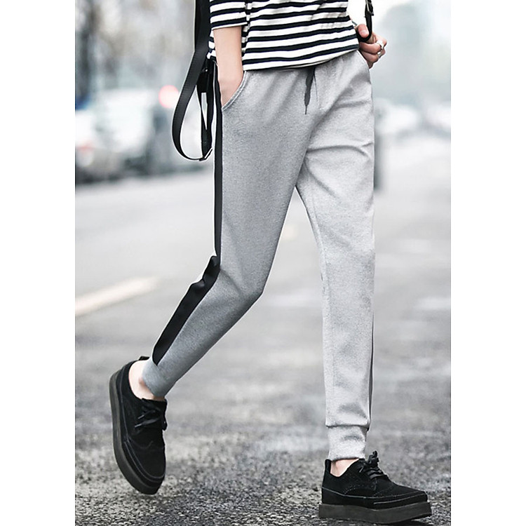 Quần jogger thun nam xám sọc đen QJT03