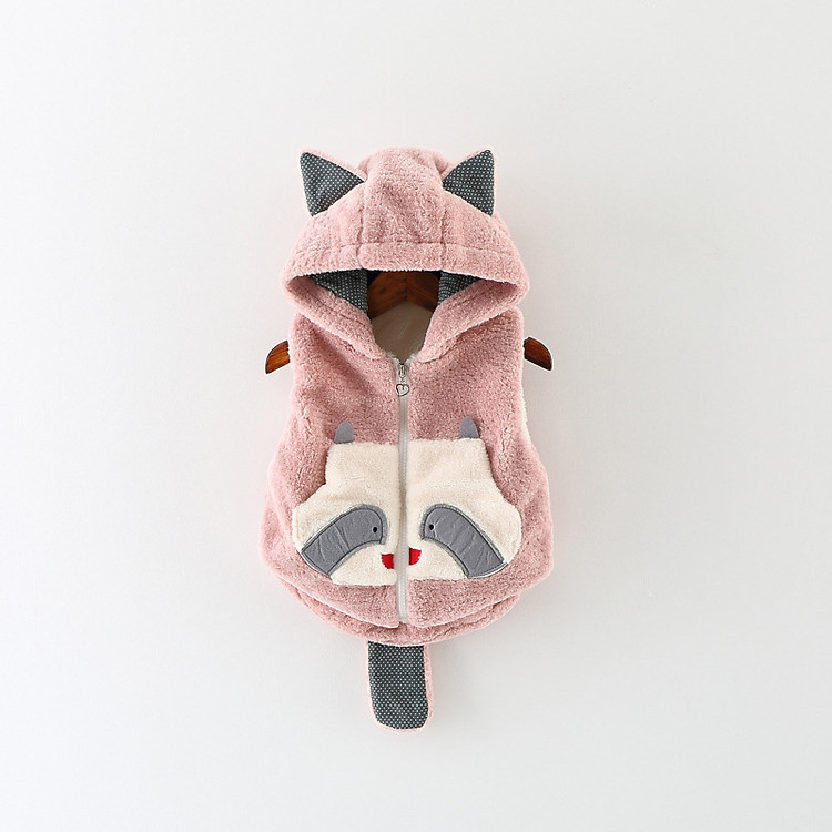 Áo khoác gile cho bé gái lông tai gấu, màu hồng TE1876