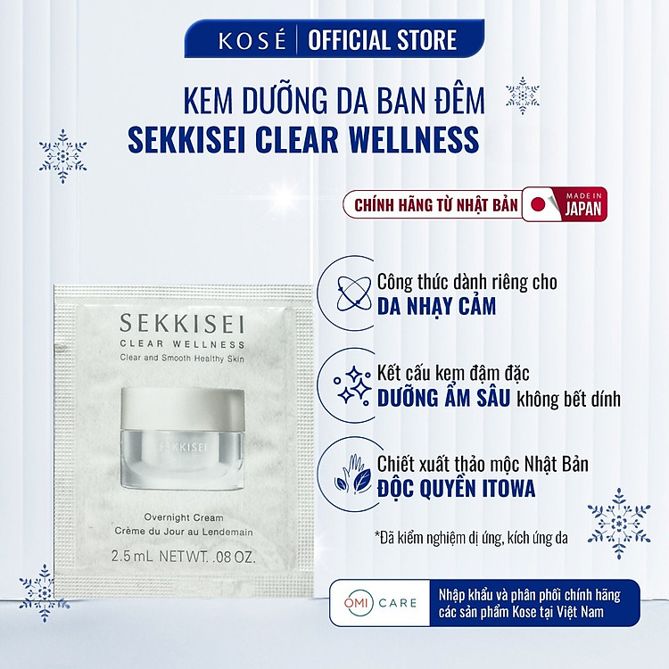 Kem Dưỡng Ẩm Ban Đêm Sekkisei Phục Hồi, Cấp Ẩm, Làm Sáng Da Cho Da Nhạy Cảm Sekkisei Clear Wellness Kose Nhật Bản 40g