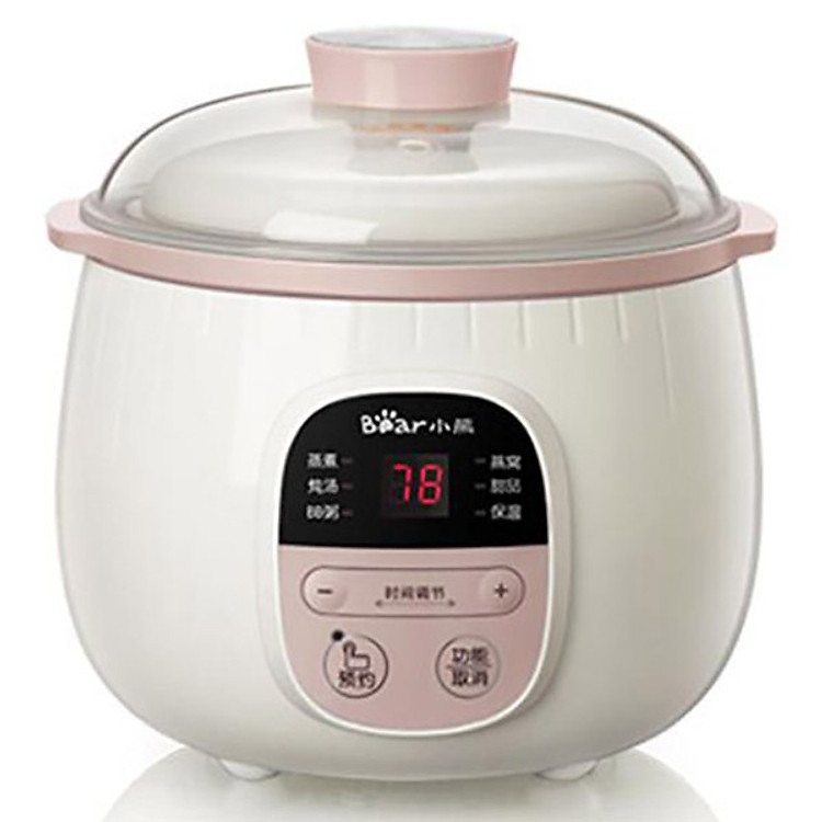 Nồi nấu cháo chậm, ninh hầm cách thủy Bear DDZ-B08C1 dung tích 0.8L Kèm Lồng Hấp 1L Hàng chính hãng
