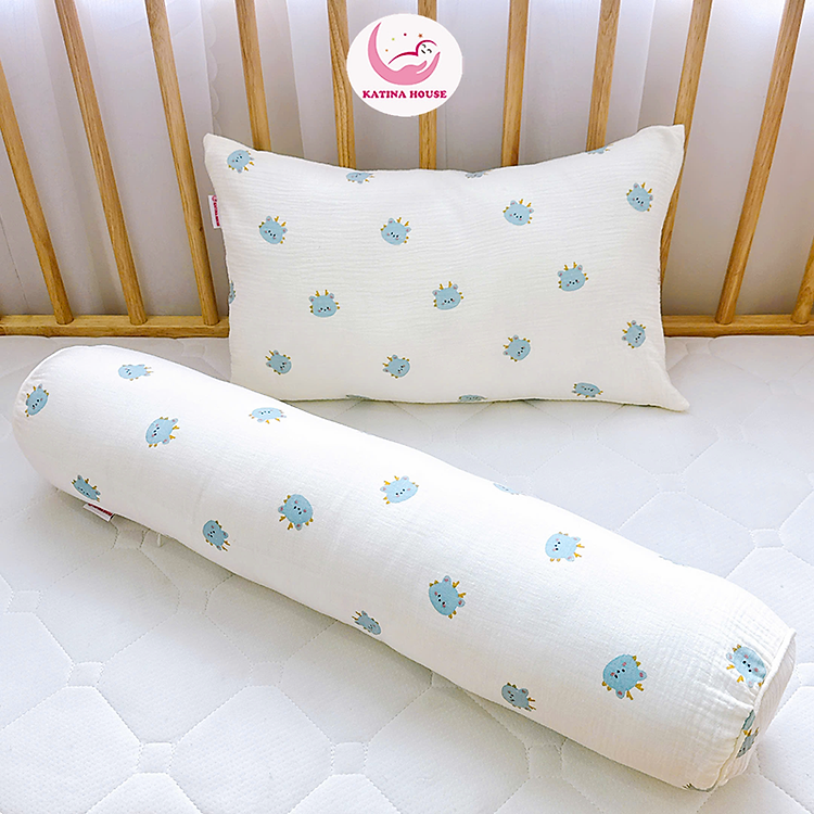 Bộ gối nằm gối ôm trẻ em Katina House, vải muslin mềm nhẹ, thoáng khí, thấm hút tốt, an toàn
