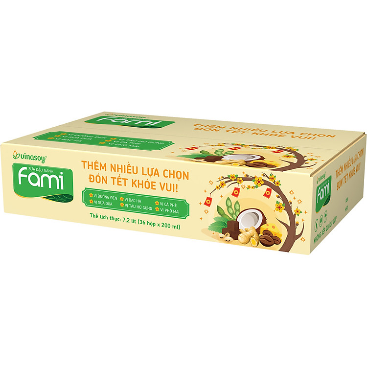 Thùng Fami mix 6 vị Sữa dừa, đường đen, bạc hà, tàu hũ gừng, cà phê, phô mai