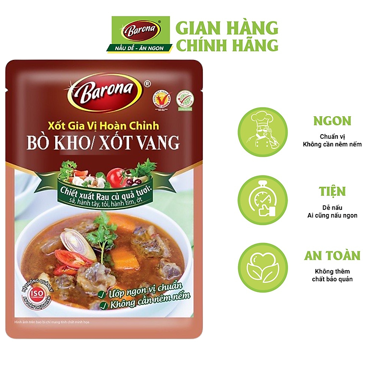 Gia Vị Bò kho/ Xốt Vang Barona 80g ướp ngon chuẩn vị không cần nêm nếm