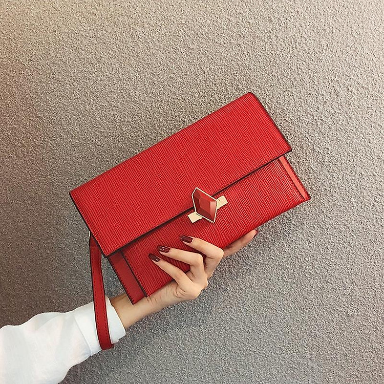 Ví đi Tiệc túi đeo chéo. Clutch Nữ CAO CẤP CÁCH ĐIỆU Thời Trang LOUVER ( ĐỎ)