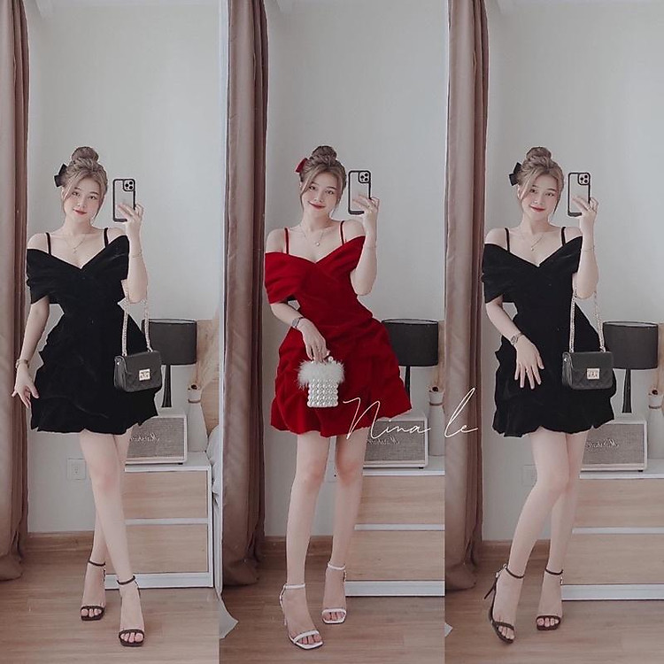 Bigsize Đầm dự tiệc trễ vai nhung cứng 50-90kg