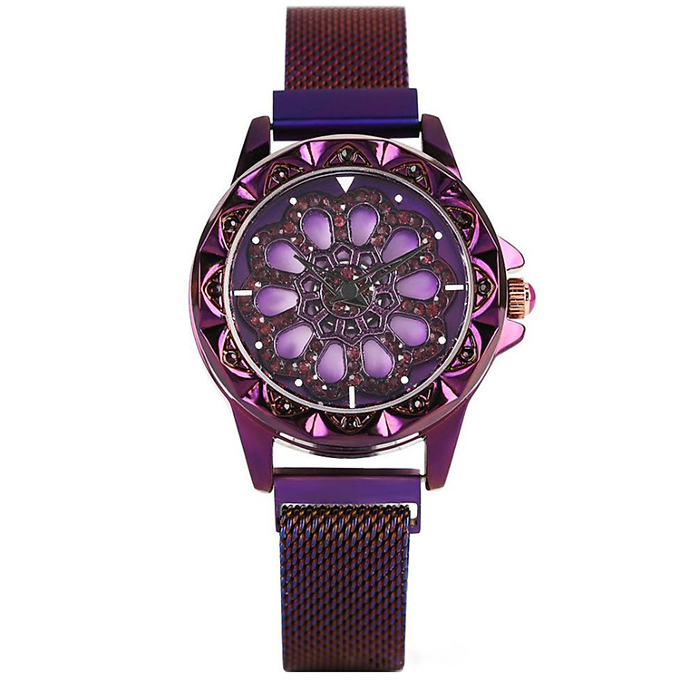 Đồng Hồ Nữ DIMINI DI3366 Dây Titanium Cao Cấp Siêu Bền - Kiểu Khóa Hít Nam Châm Sang Chảnh - Viền Đính Kim Cương Nhân Tạo Siêu Quyến Rũ - Mặt Hoa Xoay 360 Độ - Thiết Kế Hot Trend 2020