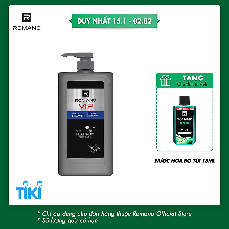 Sữa tắm cao cấp Romano Vip Vision sang trọng cuốn hút 650g
