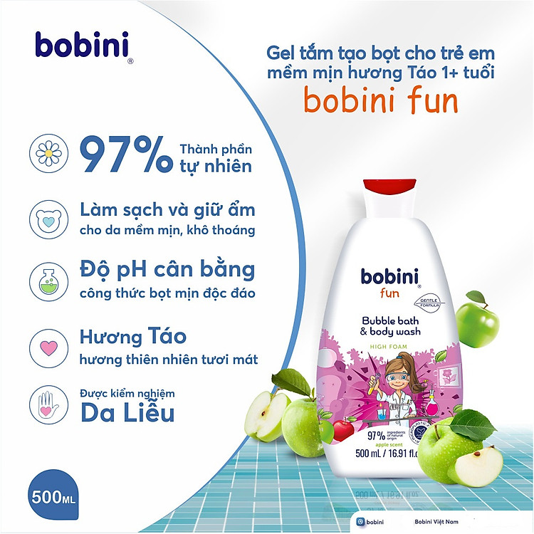 Gel tắm Bobini Fun hương táo 500ML Chính hãng Giá tốt - Hình ảnh 2