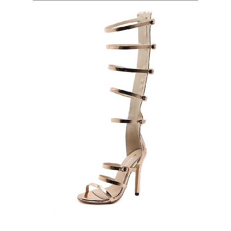 Giày sandal dây ống cao sành điệu màu vàng đồng GCC38
