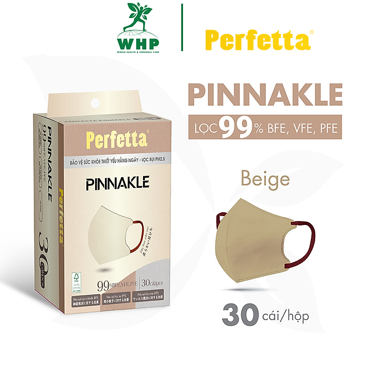 Khẩu Trang Cao Cấp Perfetta Pinnakle, Form 3D thời trang, 3 Lớp Kháng Khuẩn, Quai Đeo Thun Bông, Lớp Trong Mềm Mịn (30 cái/hộp)