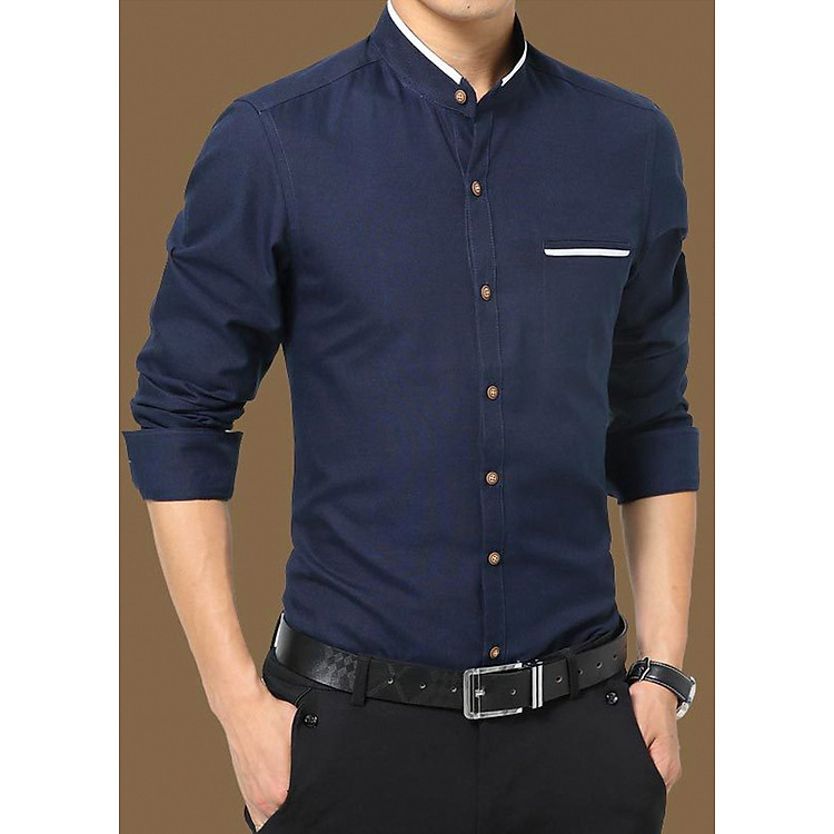 Áo sơ mi nam trơn from chuẩn, viền ở cổ và túi cực kỳ thanh lịch 108