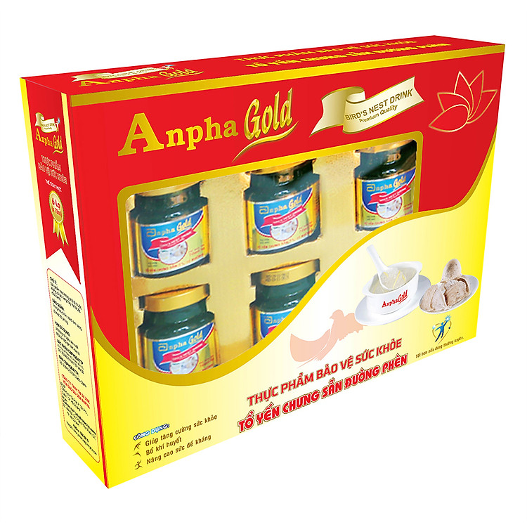 Tổ Yến Chưng Sẵn Đường Phèn Anpha Gold 5% - Yến Sào Sài Gòn Anpha (6 Lọ / Lốc)