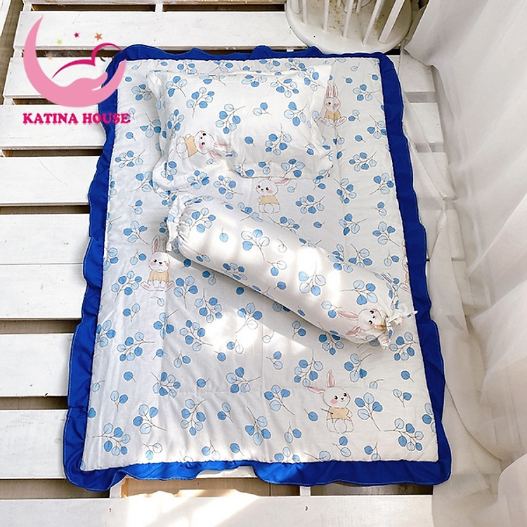 Bộ gối nệm cho bé 1-4 tuổi, chất vải Cotton thoáng mát, thấm hút tốt, nệm bèo đáng yêu