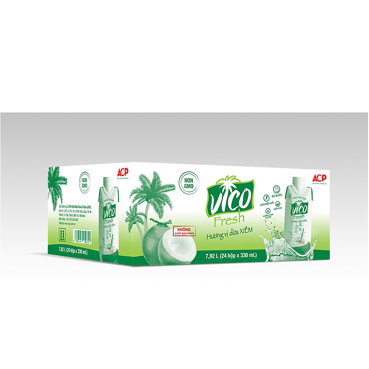 Thùng 24 hộp Nước dừa xiêm VICO FRESH (330ml / hộp)