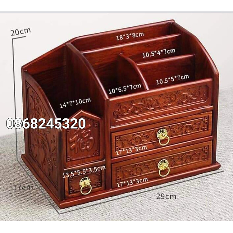 Hộp Giá Sách Đựng Đa Năng Bằng Gỗ Hương (20×29×17cm) - Ảnh 2