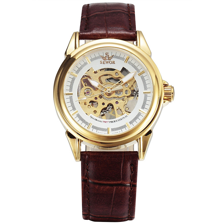 Đồng hồ cơ nam SEWOR dây da lộ máy mặt trước và sau JS-SQ30