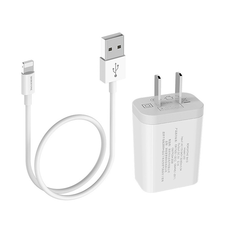 Bộ Cóc Cáp Sạc Borofone BA13 - Cổng Lightning 2.1A - Hàng Chính Hãng