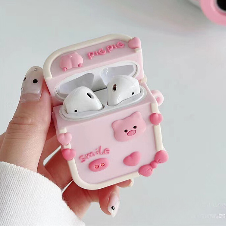 Bao Case Hình Heo hồng và trái tim dành cho Airpods 1,2/ Airpods Pro/ Airpods Pro 2/ Airpods 3_ Hàng chính hãng