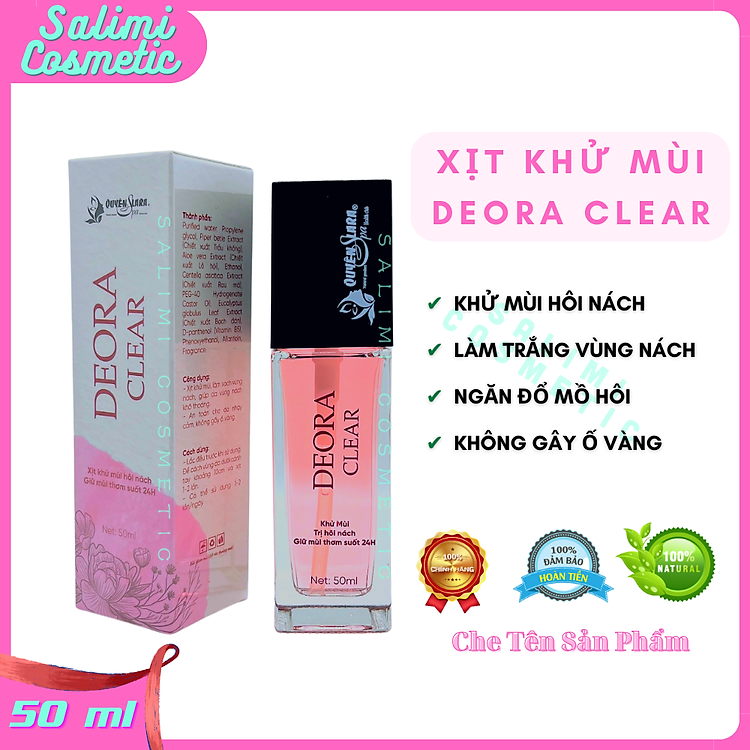 Xịt Khử Mùi Hôi Nách DEORA CLEAR 50ml, Khử Mùi Toàn Thân, Ngăn Tiết Mồ Hôi, Lưu Hương Suốt 24H
