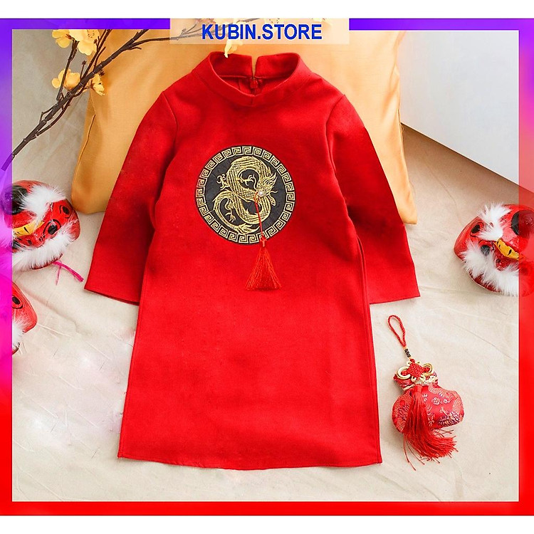 Aó dài cách tân trẻ em áo dài tết cho bé từ 10- 28 kg KUBIN STORE áo rồng tròn