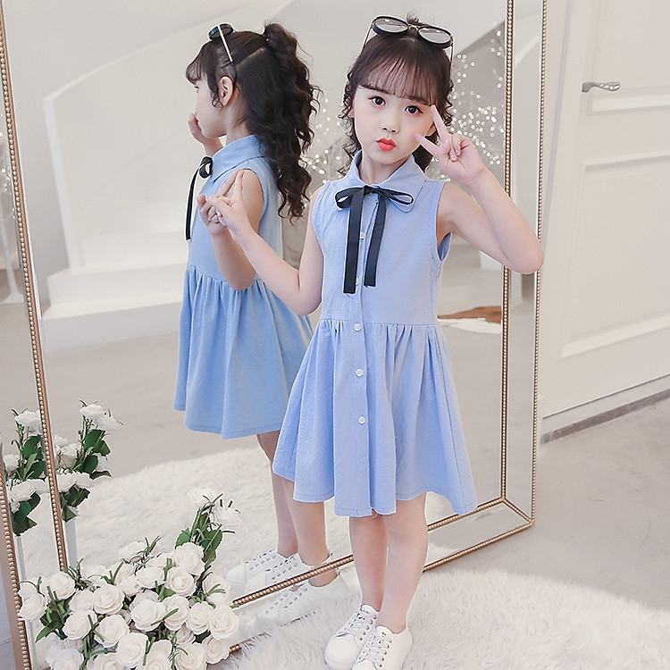 váy đầm trẻ em dáng xòe màu xanh ankids35