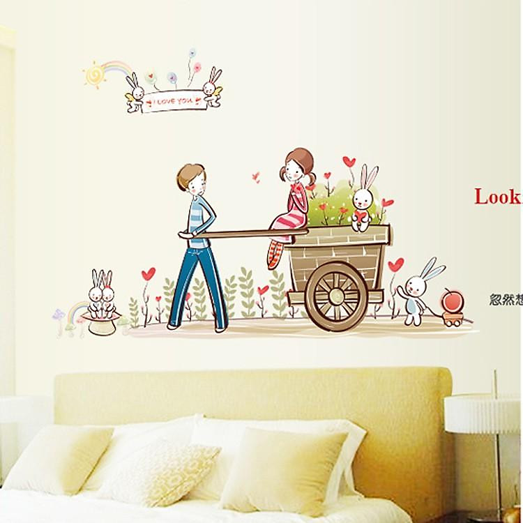 Sticker Decal Dán Tường Xe Kéo Hoa AY7094