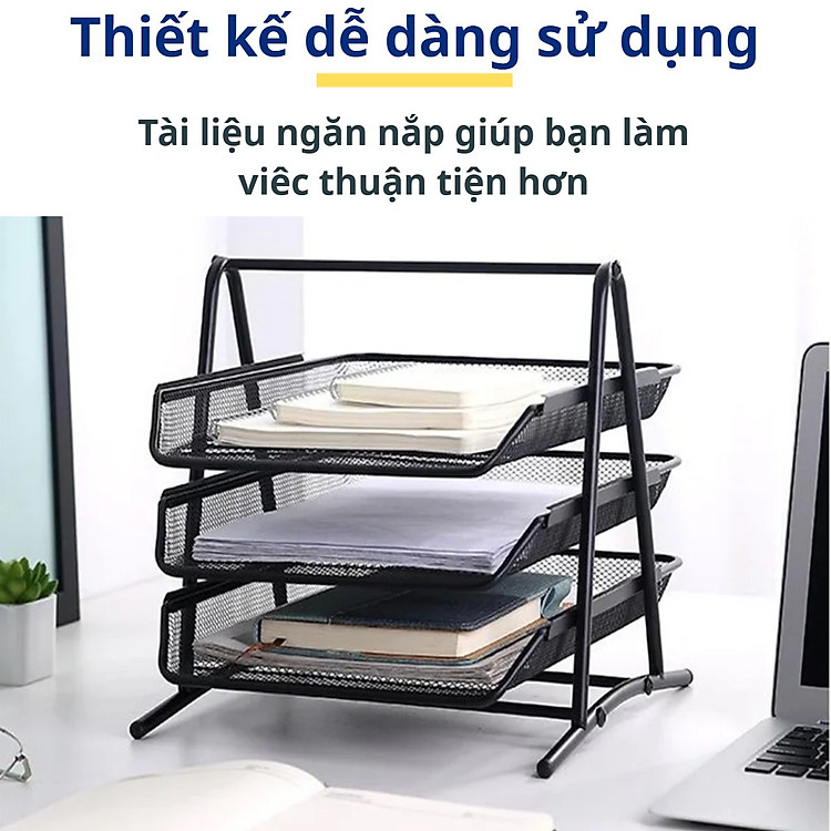 Khay Tài Liệu 3 Ngăn Bằng Kim Loại Có Thể Tháo Rời - Ảnh 5