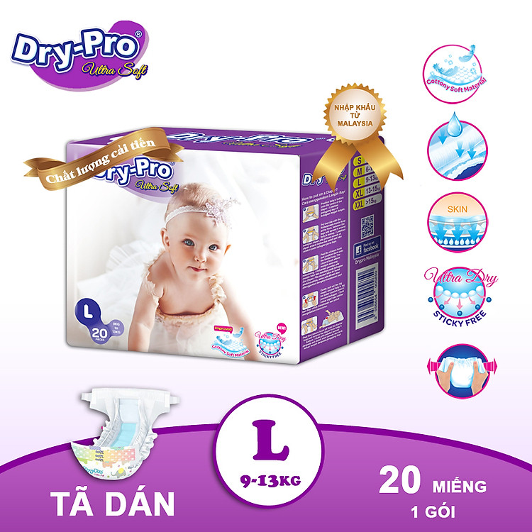 Tã dán Dry-Pro siêu mềm size L Chính hãng Ưu đãi