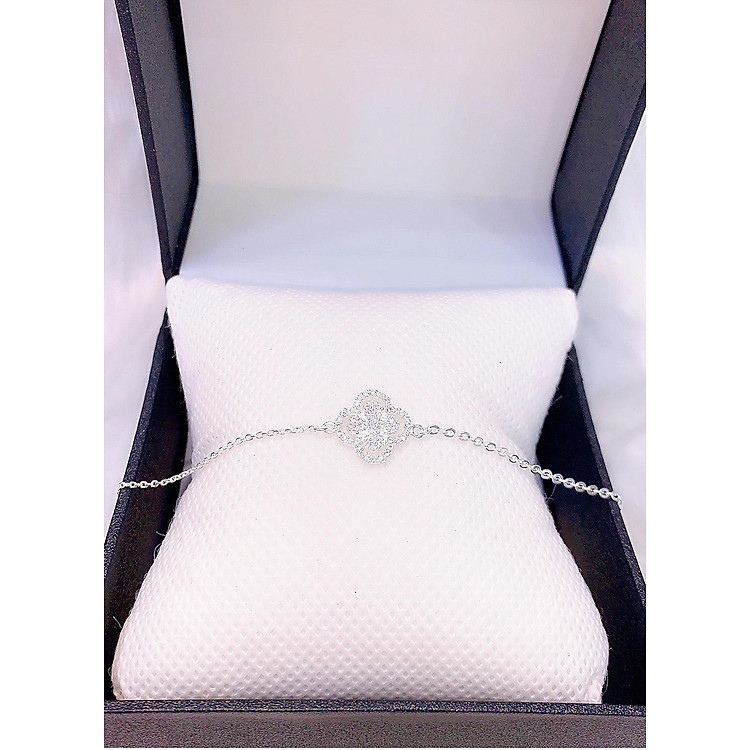 Vòng tay nữ bạc 925 cỏ 4 lá full đá