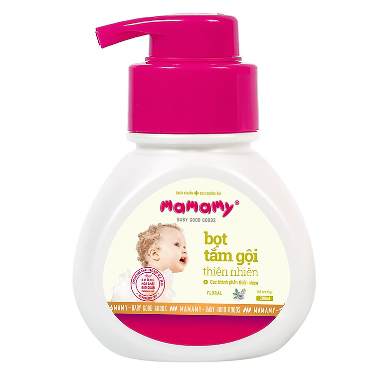 Bọt Tắm Gội (Sữa Tắm Gội) Thiên Nhiên Siêu Kháng Khuẩn An Toàn Cho Bé Mamamy Hương Floral (200ml)