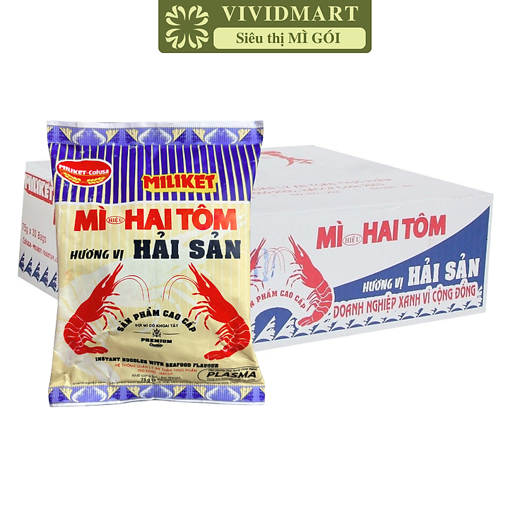 COLUSA - Mì giấy Miliket Hai Tôm gói vị Hải sản, Mì tôm hiệu Hai Tôm Miliket hiệu 2 Tôm Colusa (70g/gói)