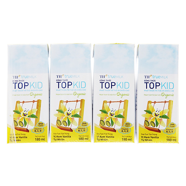 Lốc 4 Hộp Sữa Tươi Tiệt Trùng Topkid Vanilla Organic (180ml)