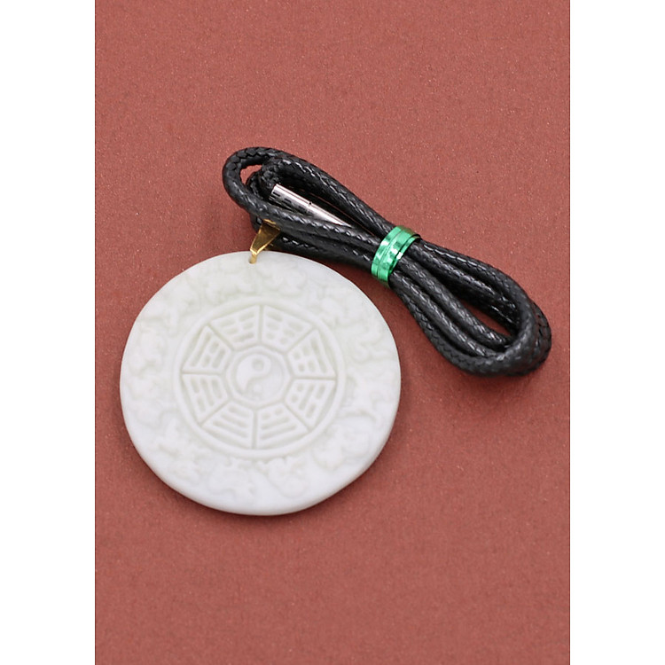 Dây chuyền mặt Bát Quái khắc hình 12 Con Giáp - Cẩm Thạch Trắng 5cm