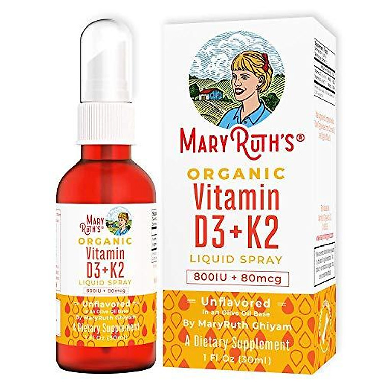 Organic Vitamin D3+K2 (MK-7) Liquid Spray by MaryRuth’s Non-GMO Vegan Gluten Free Paleo, Ketogenic, Bariatric Friendly and Celiac Friendly. for Men, Women & Children 1oz Glass Bottle