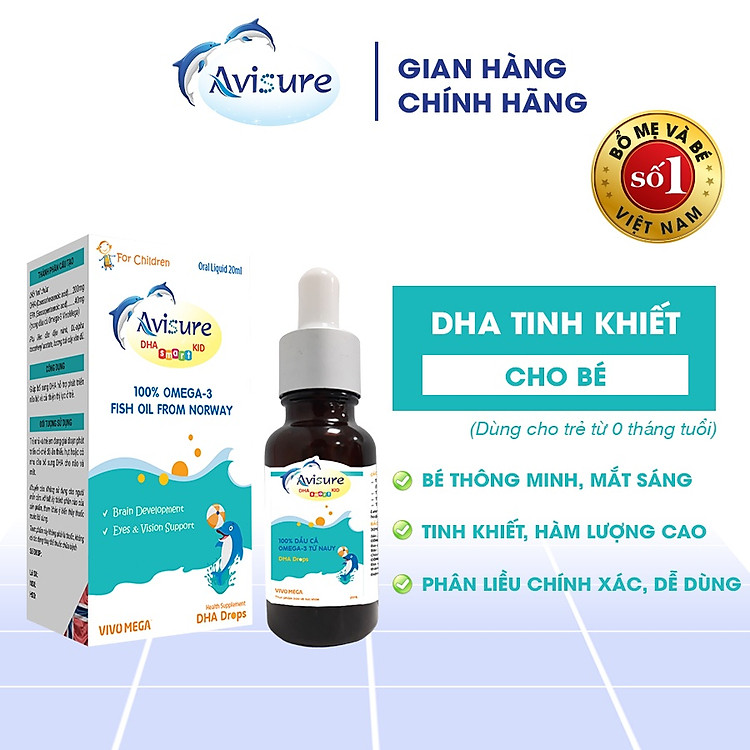 Avisure DHA Smart Kid - DHA tinh khiết cho trẻ THÔNG MINH, MẮT SÁNG dạng nhỏ giọt 20ml