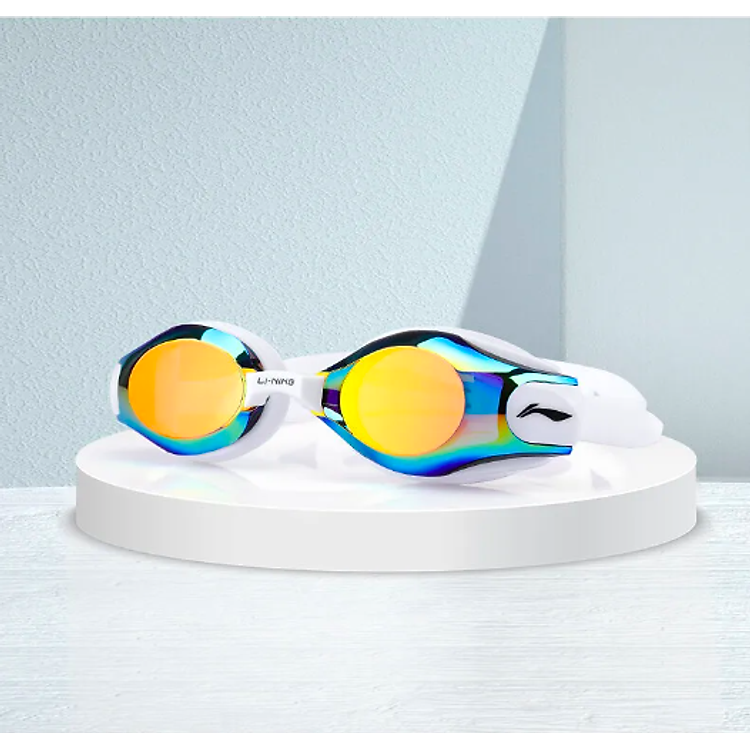 Kính bơi người lớn LI-NING tráng gương chống tia UV chống sương mù - Xanh Trắng - Hàng chính hãng