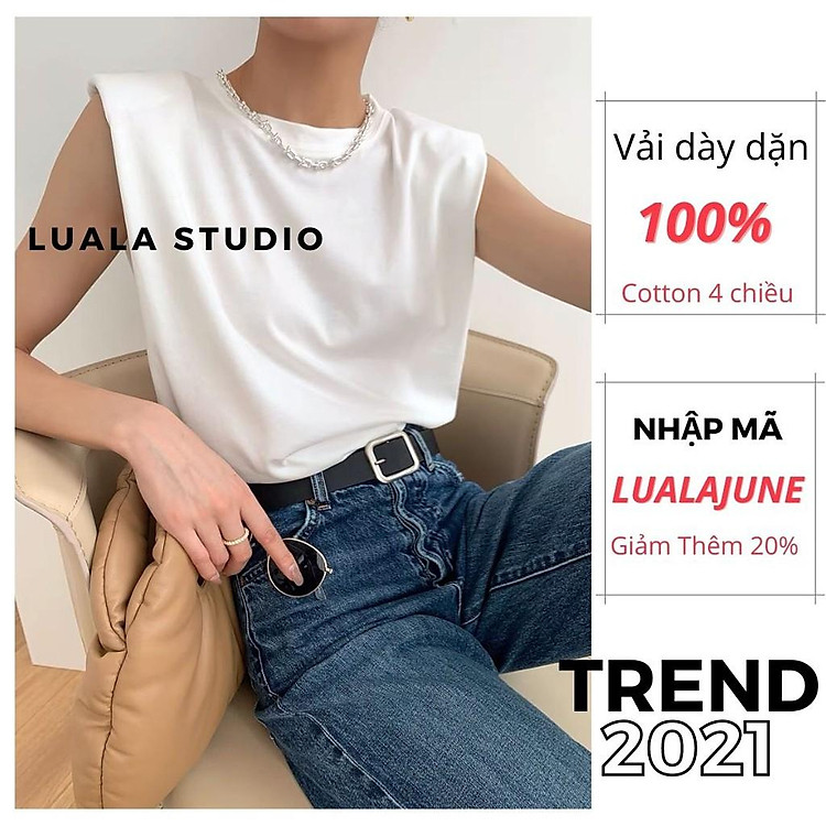 Áo Thun Độn Vai Không Tay Cho Nữ Phong Cách Hàn Quốc Form Rộng - Kiểu Dáng Sát Nách Màu Trơn Basic Freesize