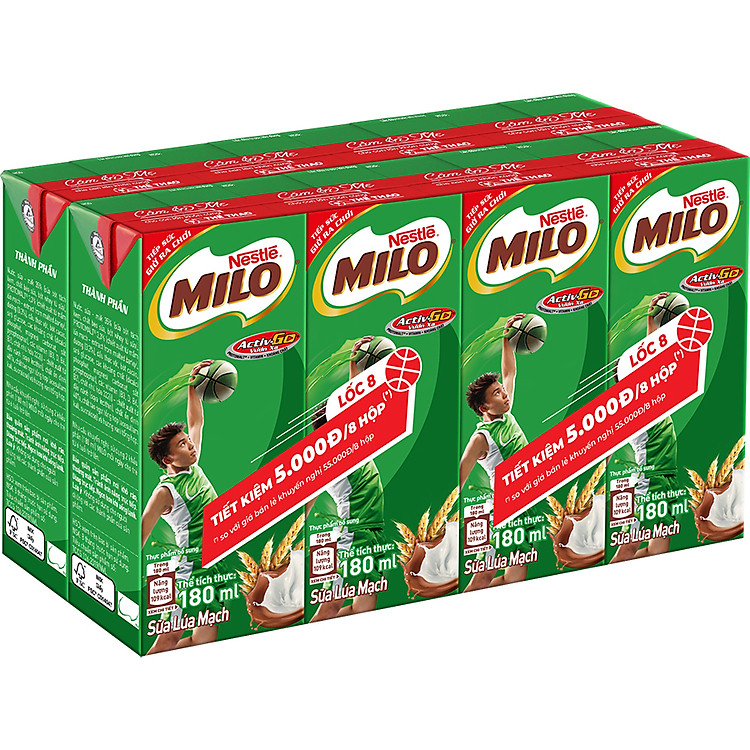 Lốc 8 Hộp Sữa Lúa Mạch Nestlé Milo 180 ml (8 x 180ml) - Phiên Bản Thank Mom