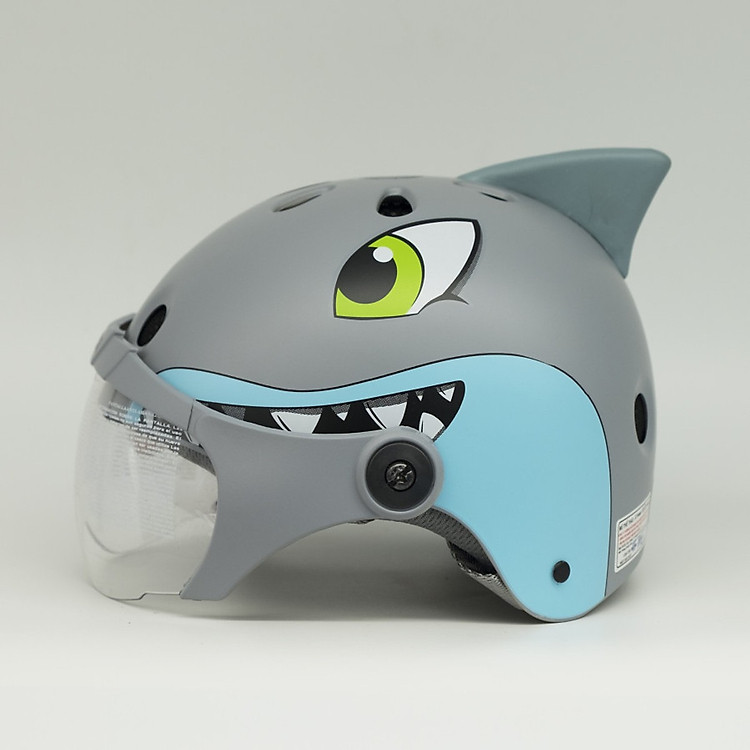 Mũ Bảo Hiểm Trẻ Em _ Mũ Bảo Vệ Đầu cho bé N035 Cá mập có kính chống bụi, chống nắng _ Cá mâoj hình thú sừng siêu ciu_ Lồng ép nhiệt nhiều lỗ thông gió, thoáng khí