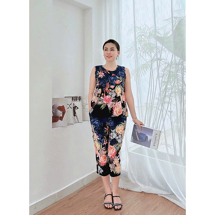 Đồ Bộ Trung Niên Cho Mẹ Quần Lửng Chất Vải Lụa Satin Bộ Đồ Ngủ Lửng Dành Cho Mẹ Độ Tuổi Trung Niên