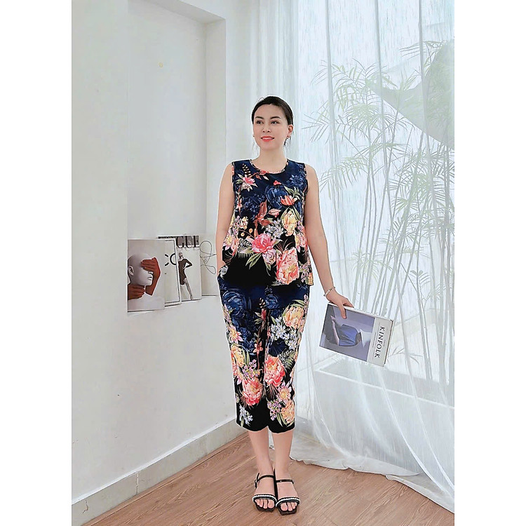 Đồ Bộ Trung Niên Cho Mẹ Quần Lửng Chất Vải Lụa Satin Bộ Đồ Ngủ Lửng Dành Cho Mẹ Độ Tuổi Trung Niên