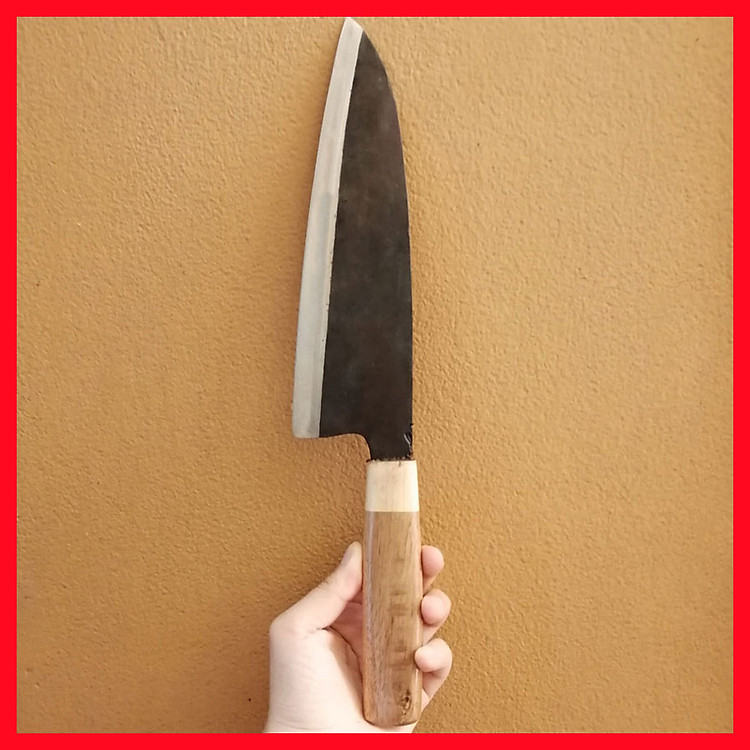 Dao Nhà Bếp, Dao Thái Thịt Rau Củ DT-02 Làm Bằng Nhíp Ô Tô Kiểu Dáng Nhật, Cán Tròn Gỗ Lim Cao Cấp