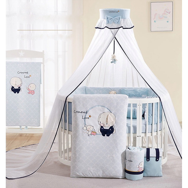 Màn Cũi Cho Bé - Bao Phủ 360 Độ Quanh Cũi, Điều Chỉnh Độ Cao, Dễ Di Chuyển - Màu Xanh Dương