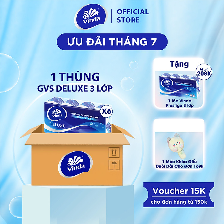 [MUA 1 THÙNG GVS DELUXE TẶNG 1 LỐC GVS DELUXE] Giấy vệ sinh cao cấp Vinda Deluxe 3 lớp (8 Cuộn)