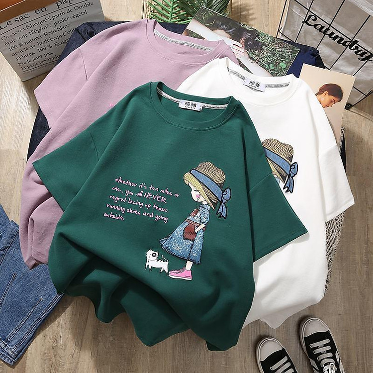 Áo phông, áo thun nam nữ form rộng tay lỡ Unisex BÉ GÁI CÔ ĐƠN Từ 50-70kg