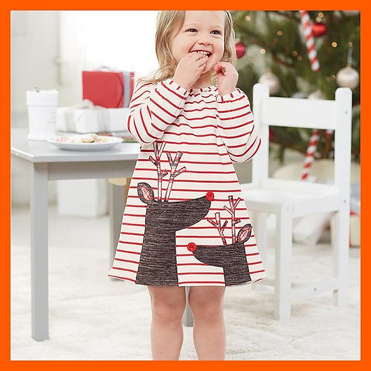 Váy Bé Gái Váy Đầm Ông Già Noel Cho Bé Hình Tuần Lộc